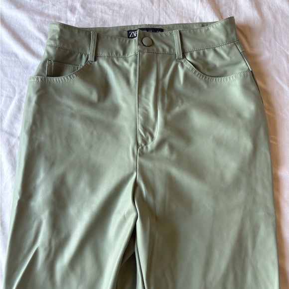 Zara - Sage Green Faux Leather Pants - Small - Picture 2 of 3